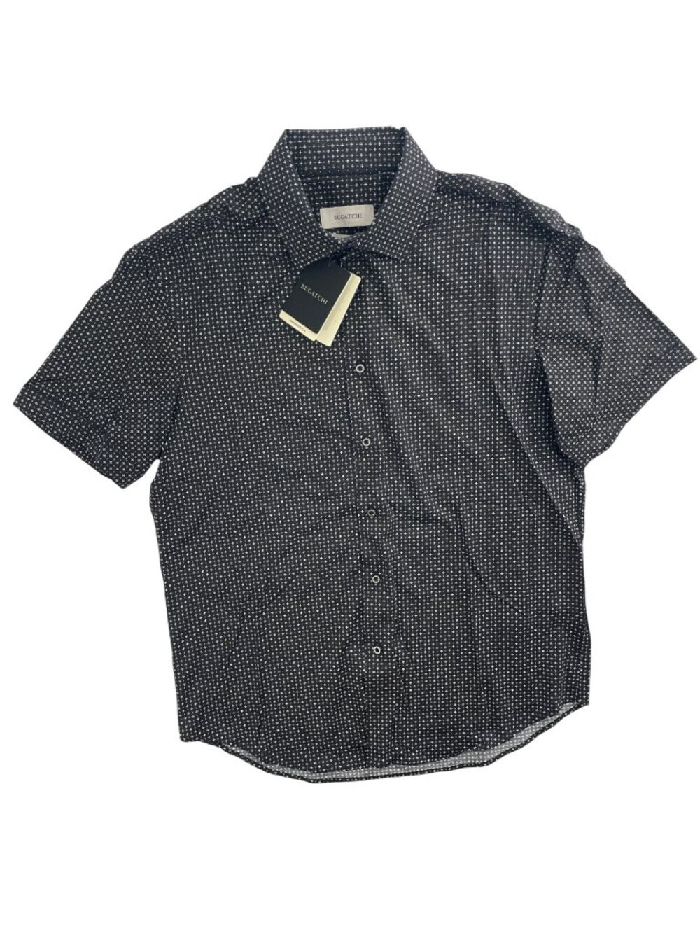 Bugatchi Black Short Sleeve Stretch Casual Button-Up Shirt Men's Size M $179NWT